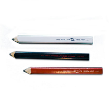 Set of 3 flat carpenters pencils in white, navy and red.