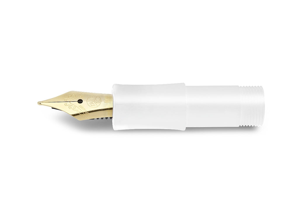 White pen with brass nib tip.