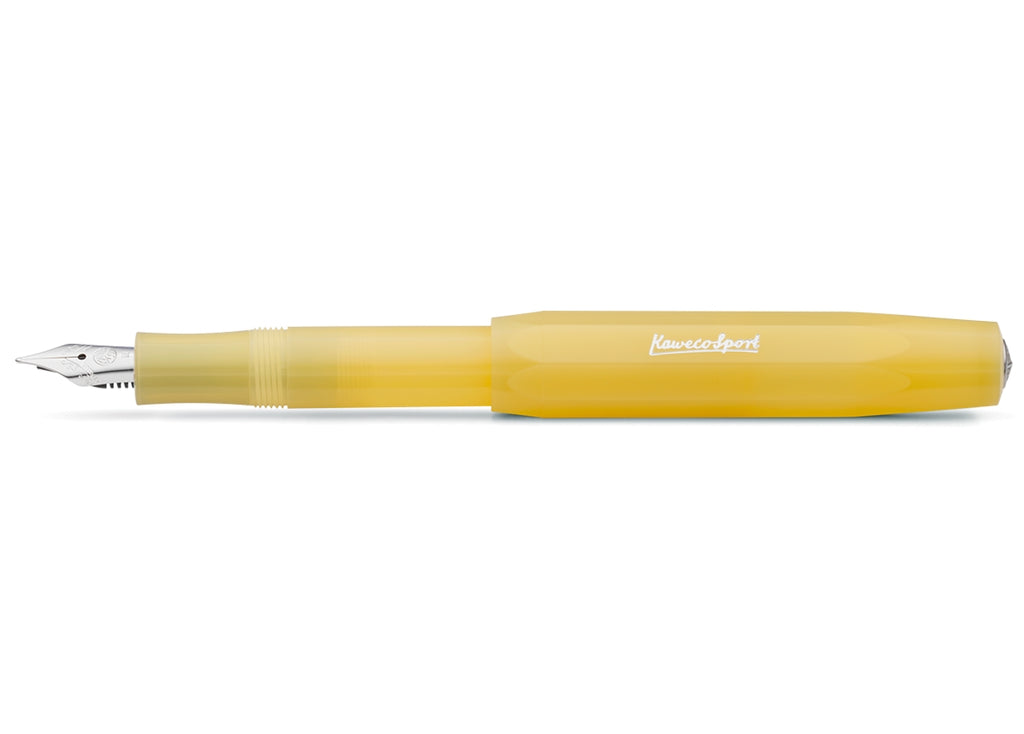 Banana yellow pen with brass nib tip.