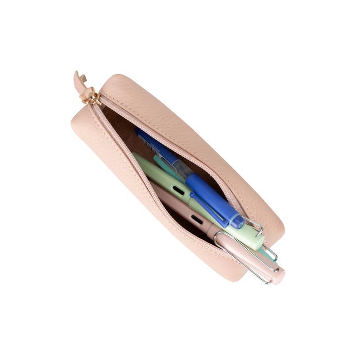 Leather Pencil Zipper Pouch | Nude Pink