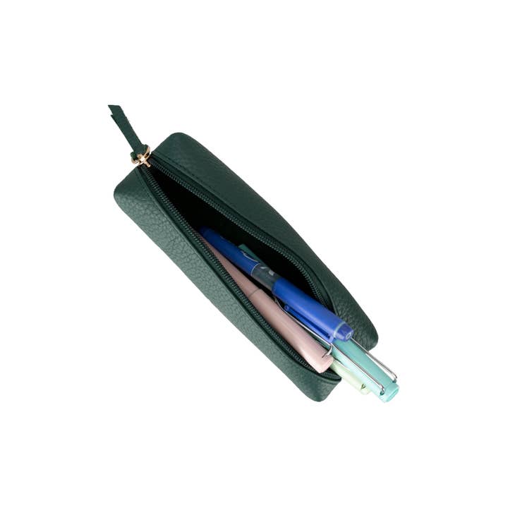 Leather Pencil Zipper Pouch | Green