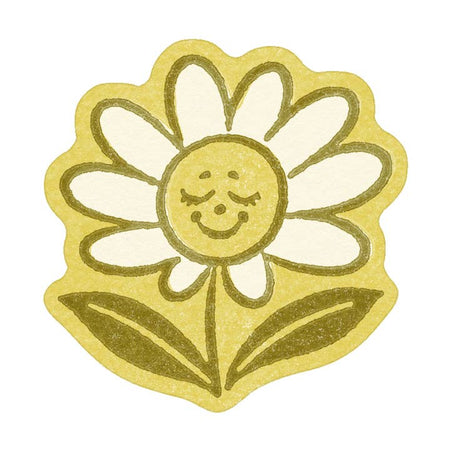 Sticker with green background and image of a white daisy flower.