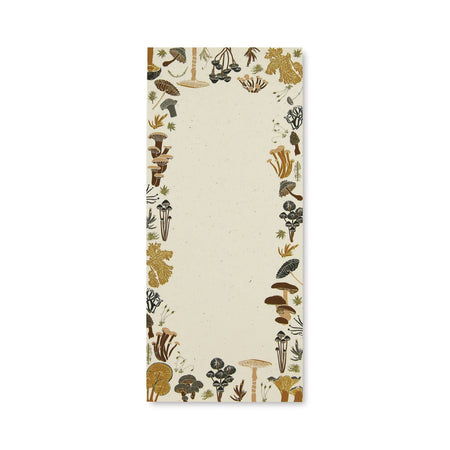 Tan notepad with images of wildflowers and mushrooms.