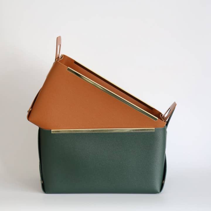 Storage Basket with Metal Edge | Forest Green