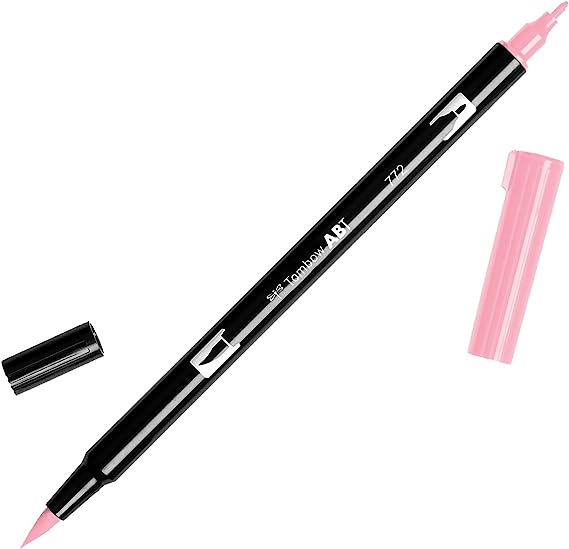 Black pen with dual tips of blush pink ink. Black cap and pink cap.