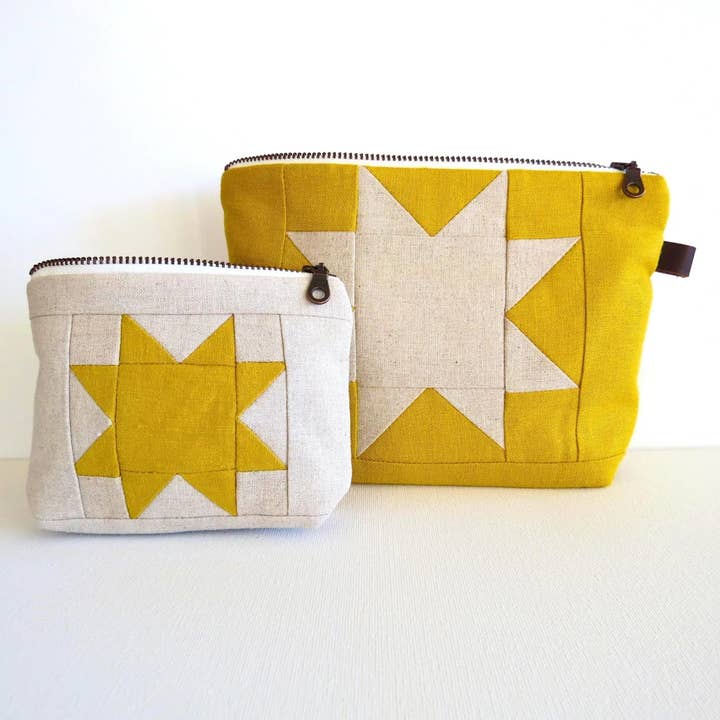Sawtooth Star Design Medium Pouch | Yellow