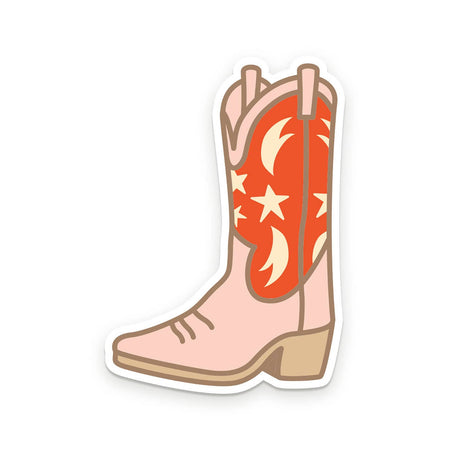 Sticker in the image of a tan and brown cowboy boot.