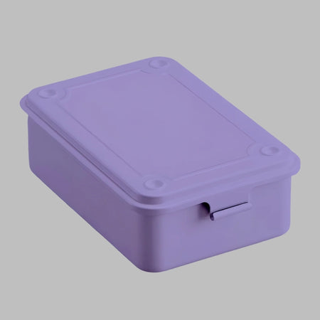 Purple steel toolbox with front latch.