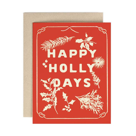 Red greeting card with white text saying, 