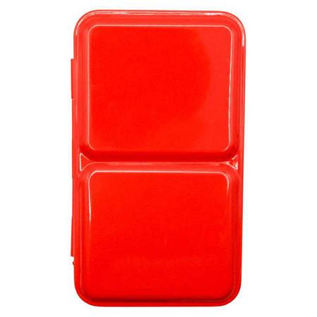 Red paint pallet with two part divided tray. 