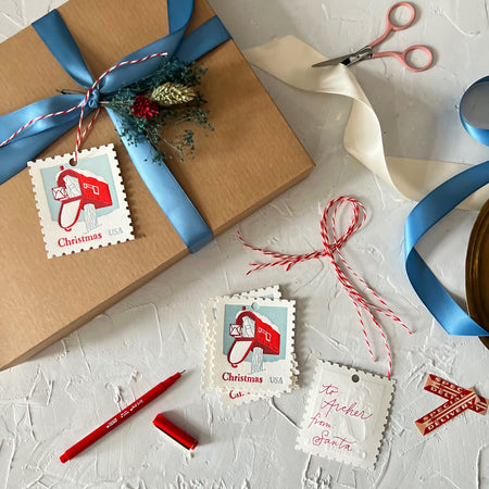 Christmas Mailbox Stamp Gift Tags, Set of 6