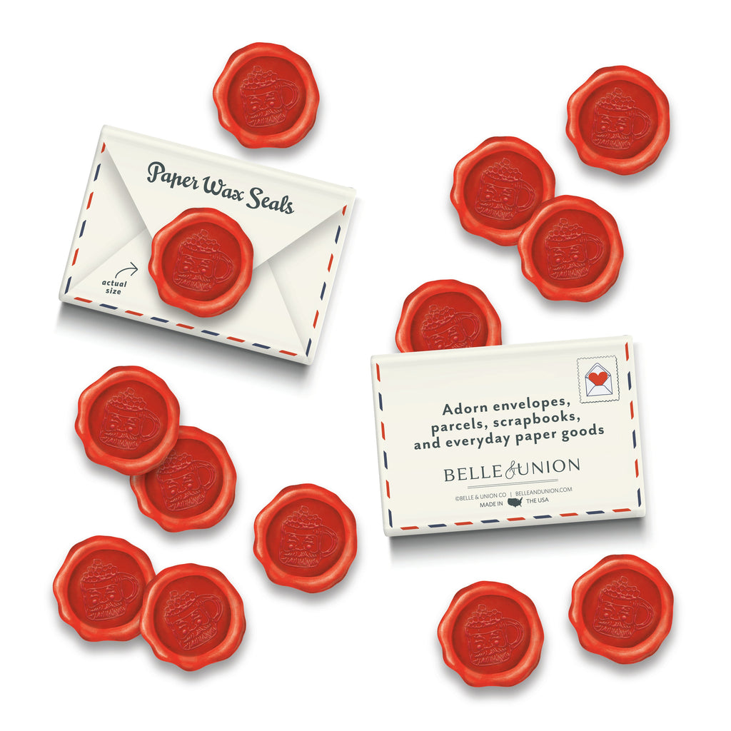 Red Santa Mug Holiday Paper Wax Seal Stickers, Set of 12