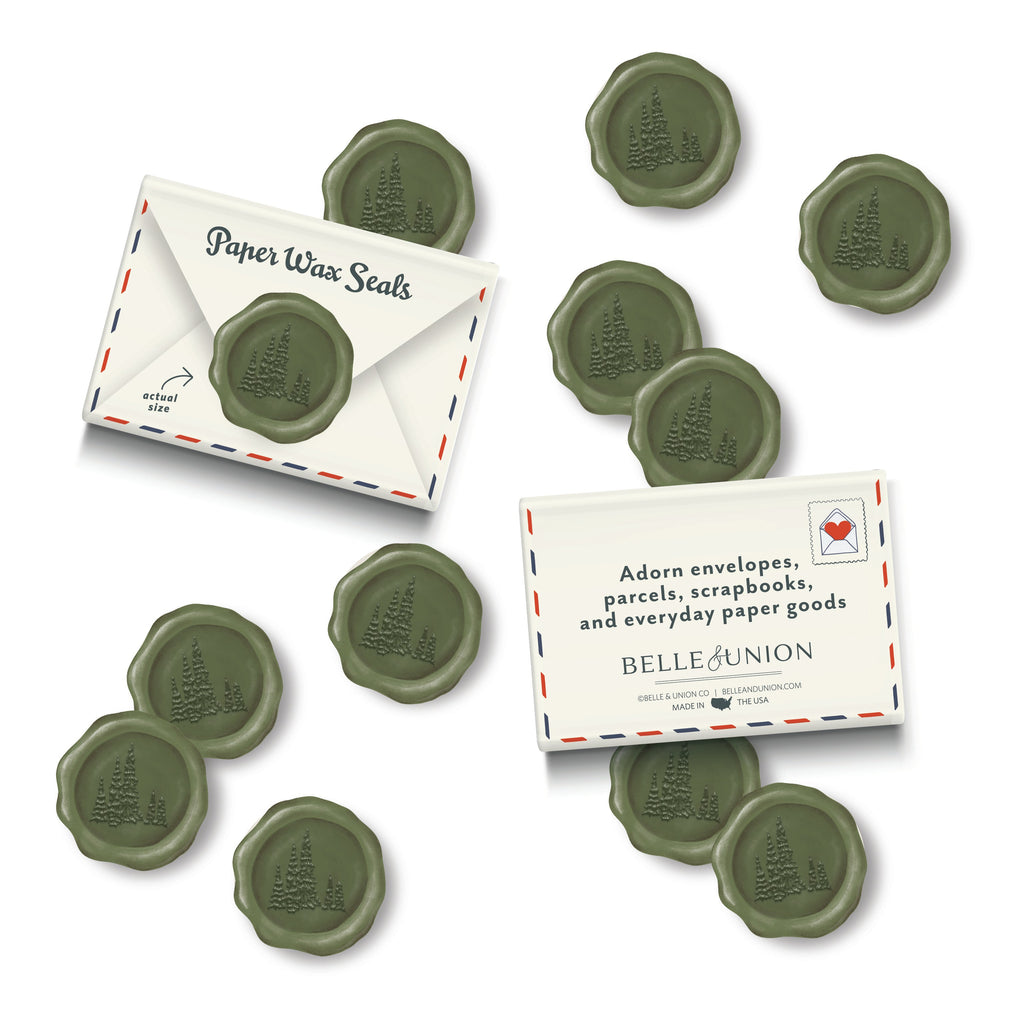 Evergreen Trees Holiday Paper Wax Seal Stickers, Set of 12