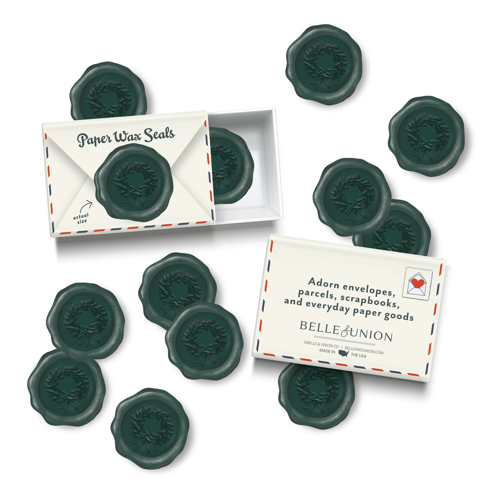Dark Green Wreath Holiday Paper Wax Seal Stickers, Set of 12