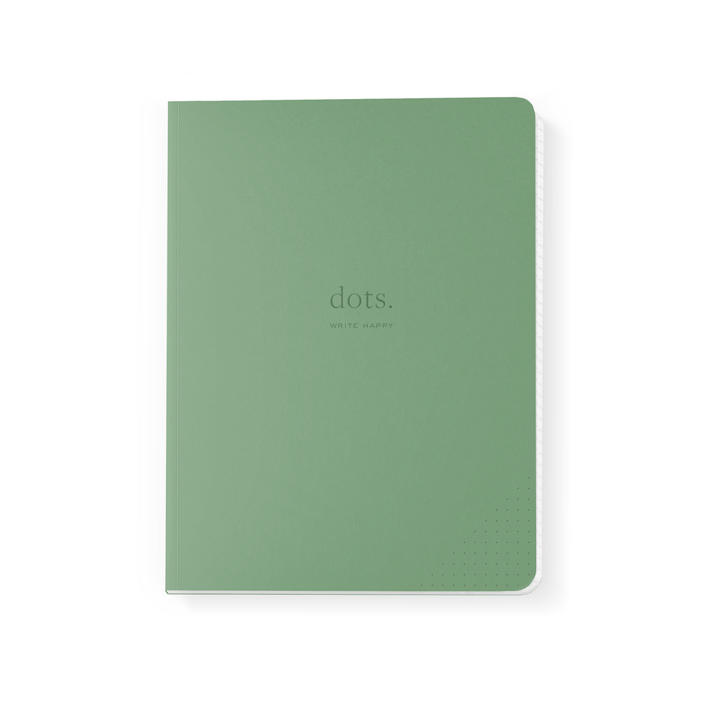  Matcha green cover with gold foil text saying, “Dots”.