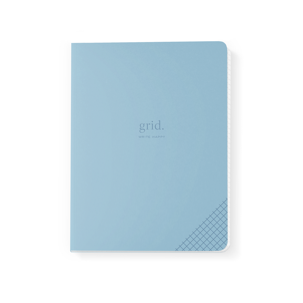  Blue cover with gold foil text saying, “Grid”.