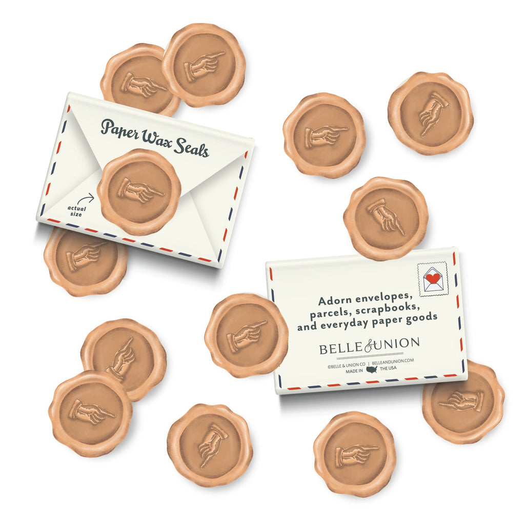 Peach Manicule Paper Wax Seal Stickers, Set of 12