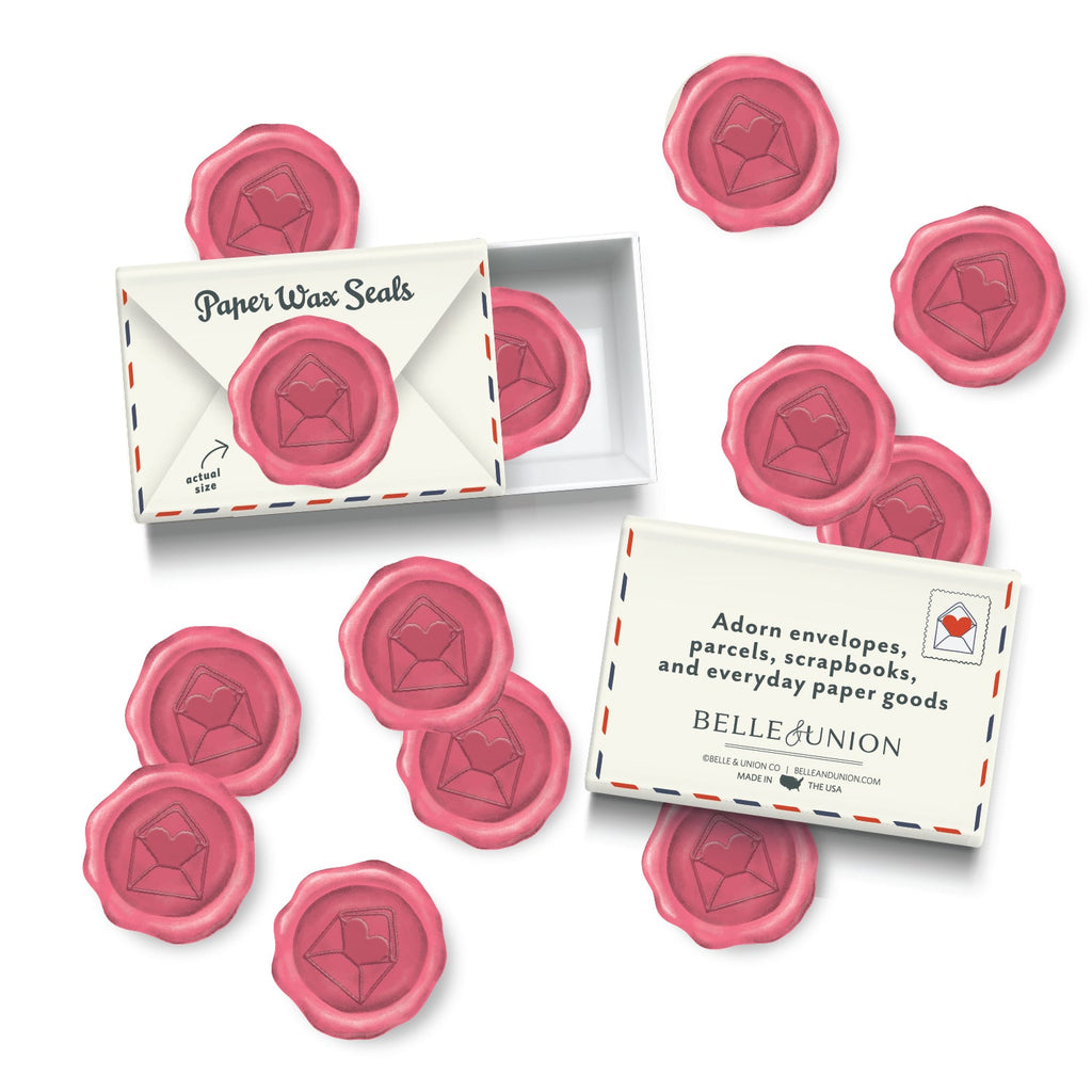 Pink Heart Envelope Paper Wax Seal Stickers, Set of 12