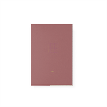  Bashful pink cover with gold foil grid lines in center and gold foil text saying, “Grid”.