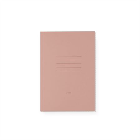  Pink cover with gold foil lines in center and gold foil text saying, “Lined”.