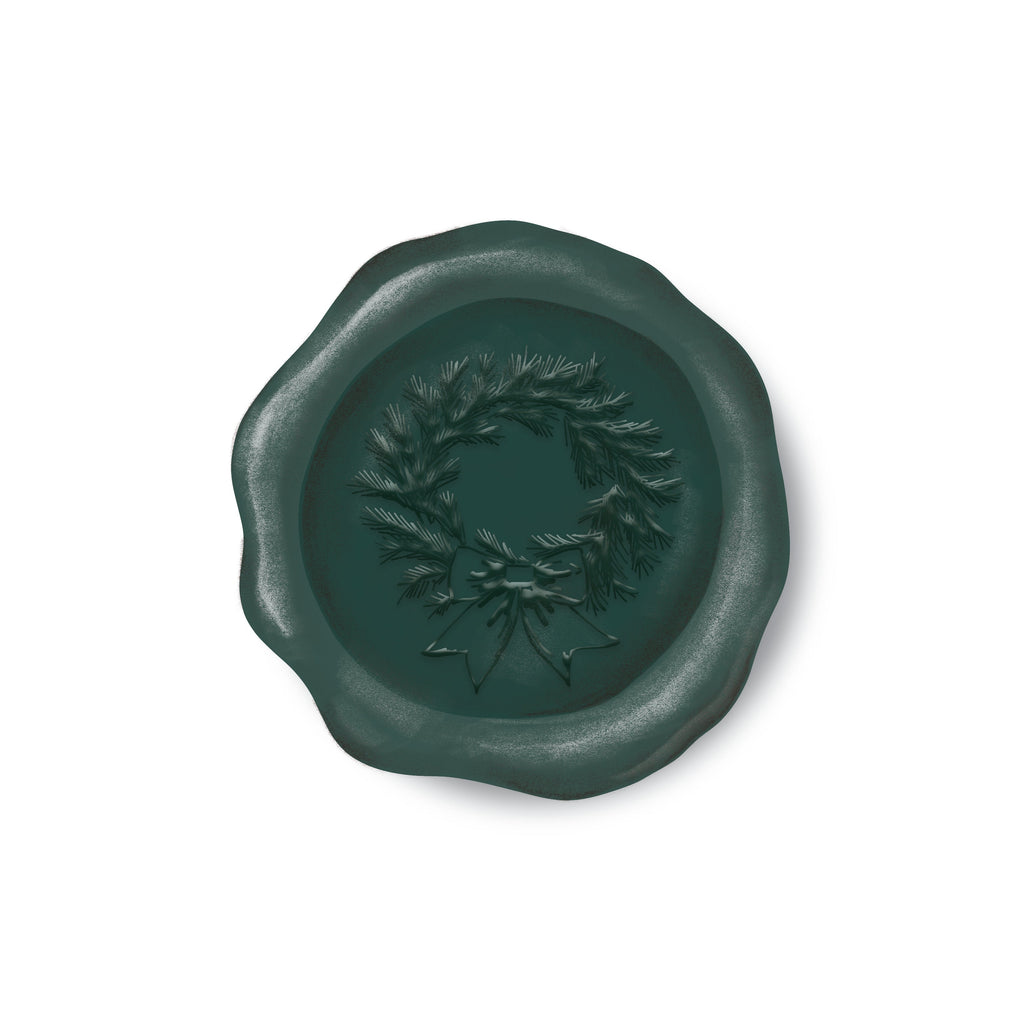 Dark Green Wreath Holiday Paper Wax Seal Stickers, Set of 12
