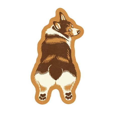 Sticker in the image of brown corgi dog with head turned sideways