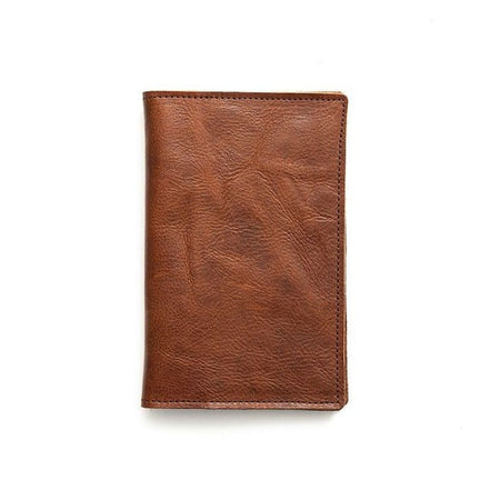 Brown leather cover opening on the right side.