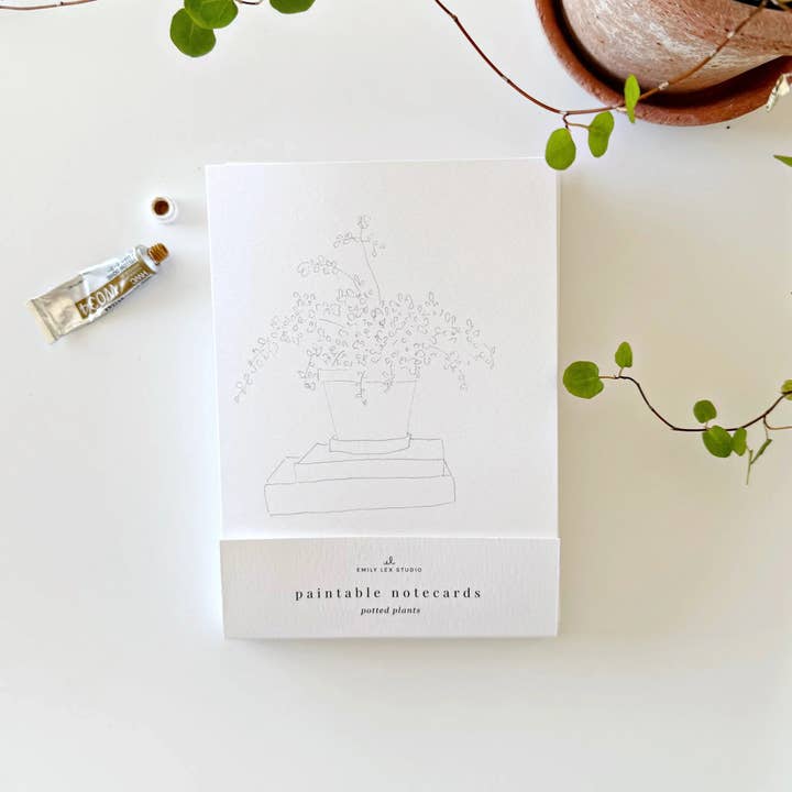 Potted Plants Paintable Watercolor Notecard Set