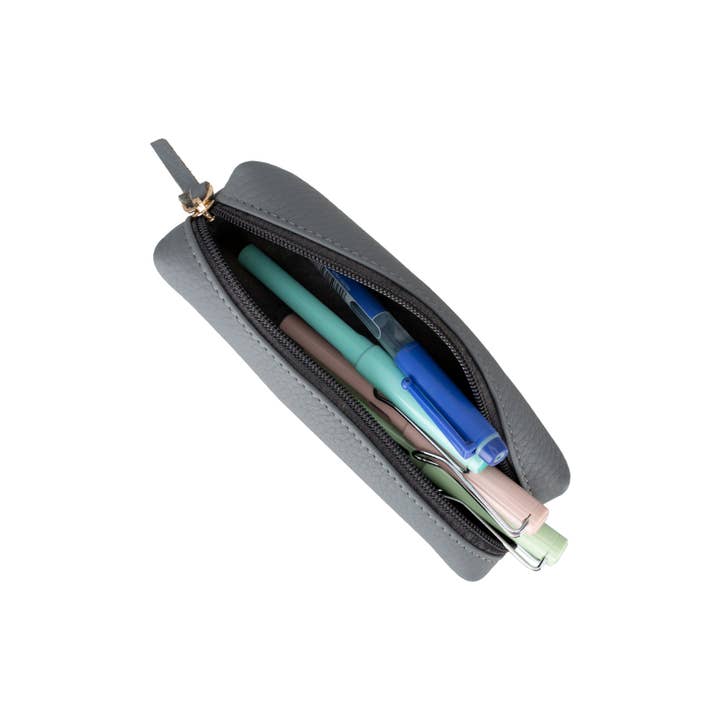 Leather Pencil Zipper Pouch | Grey