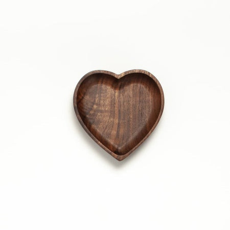 Wooden heart shaped shallow bowl.