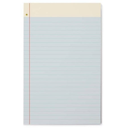 Blue lined notepad with off white border at top. Small gold foil star in top left corner.