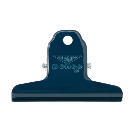 Blue metal claw clip with text “Penco” embossed in center.