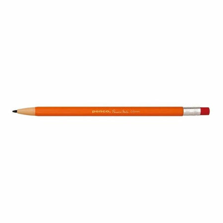 Orange pencil with silver top and pink eraser.