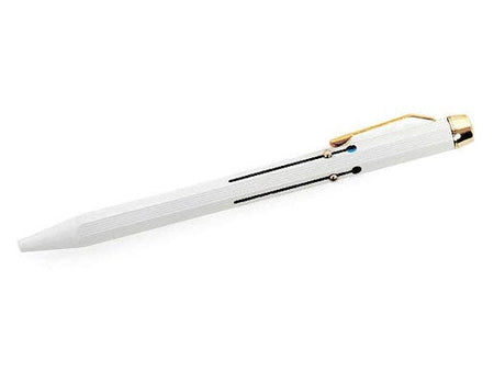 White pen with gold top and gold clip. Multi color ink options.