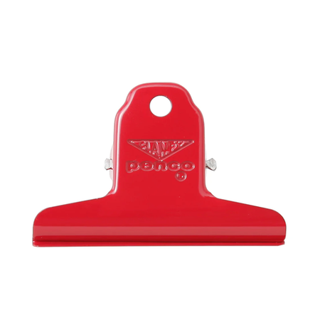 Red metal claw clip with text “Penco” embossed in center.