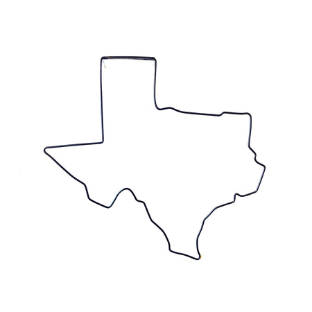 Silver wire in the shape of the state of Texas.