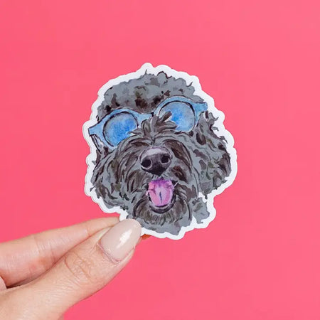 Sticker in the image of a black goldendoodle dog.