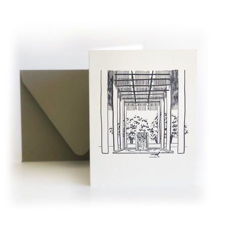 Set of ivory notecards with blue ink and images of iconic monument at the University of Texas San Antonio. Matching envelopes are included.
