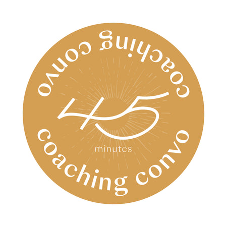 Orange circle design with white text saying, “Coaching Convo 45 Minutes”.